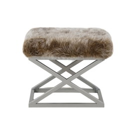 Atelier Del Sofa Puff Lujoso y Elegante Plateado y Marrón para Sala de Estar y Dormitorio, 50x40x42 cm